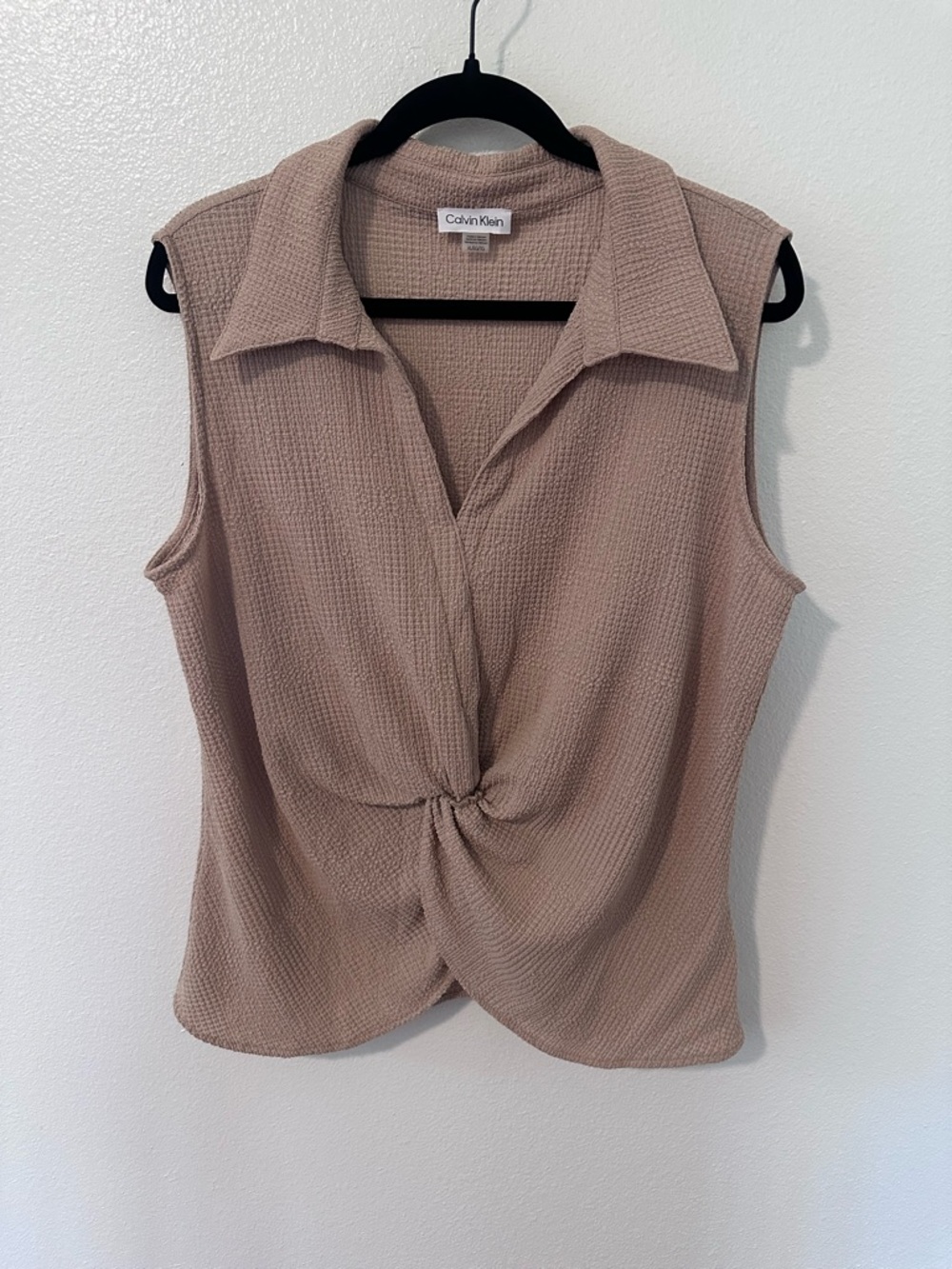 Calvin Klein Sleeveless Twist-Knot Tank Top in Taupe